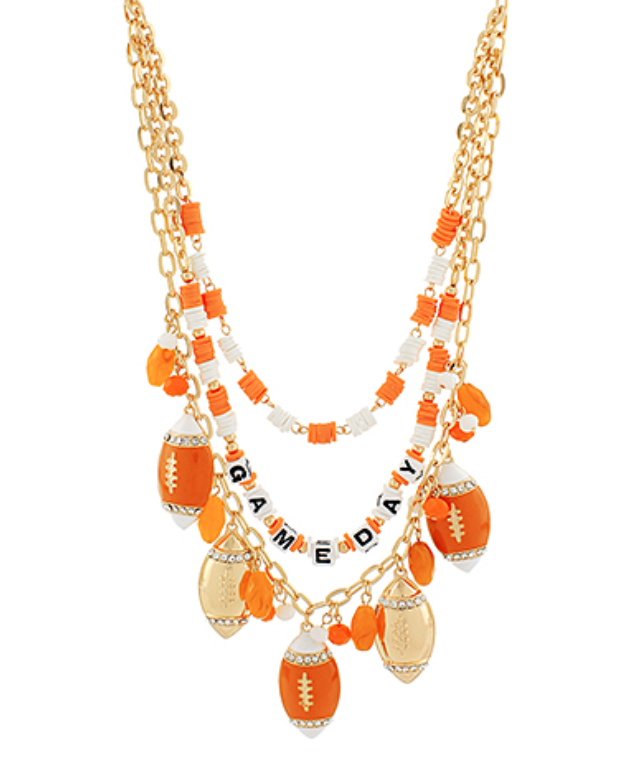 Game Day Football Charm Necklace - Orange White