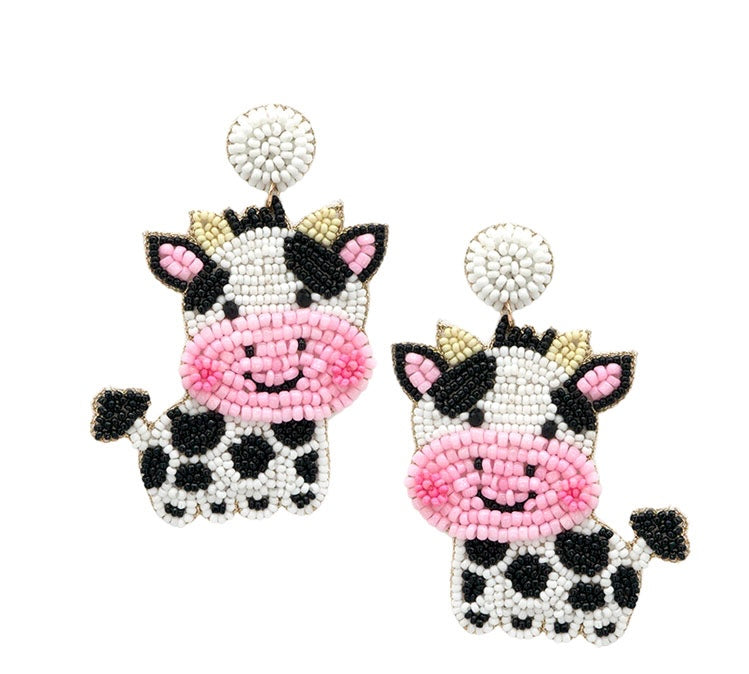 Cow Beaded Earrings