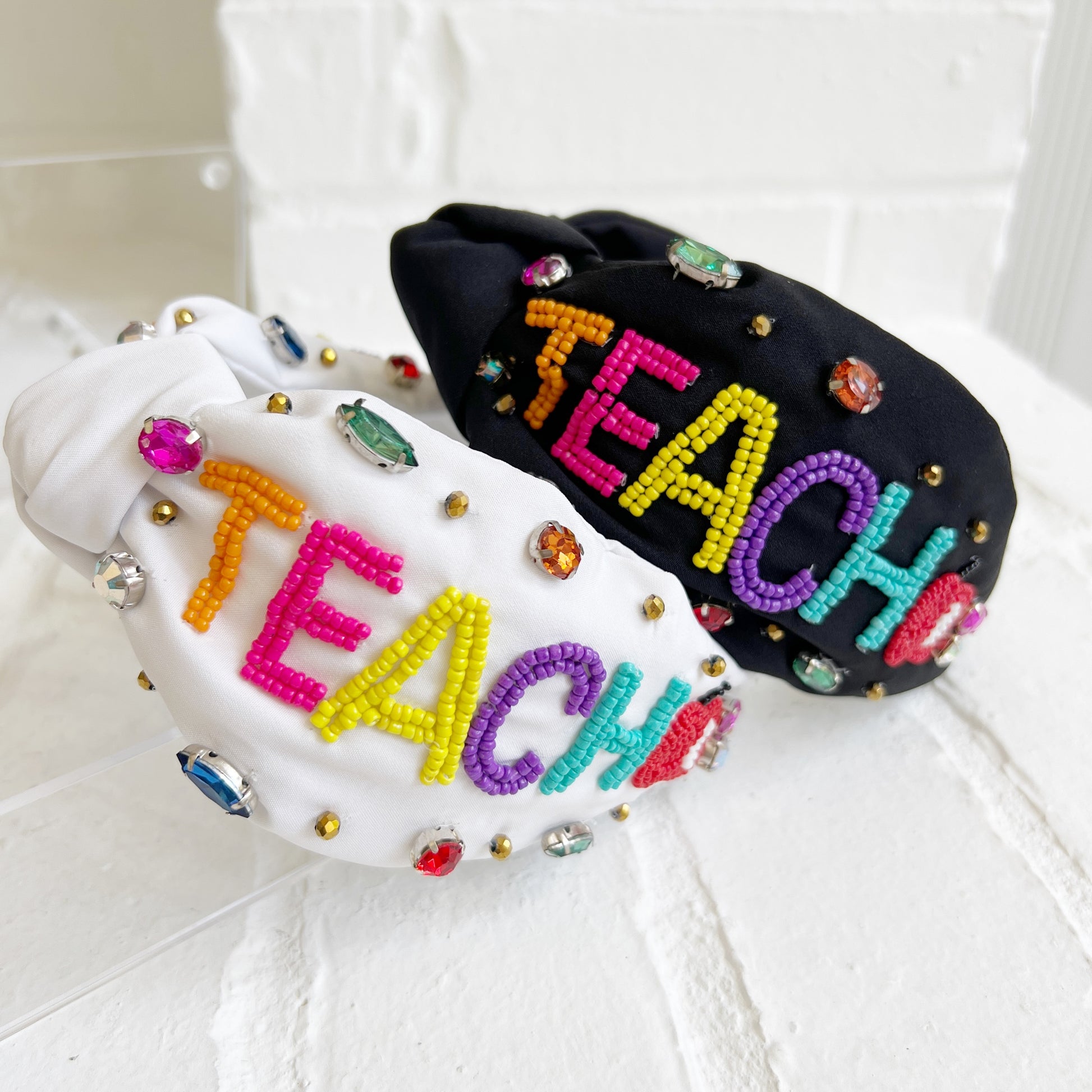 teacher headband made with multi-color beads