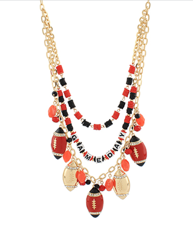 Game Day Football Charm Necklace - Red Black