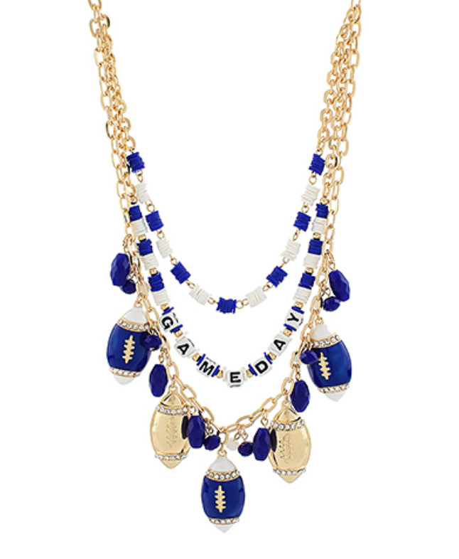 Game Day Football Charm Necklace - Blue and White