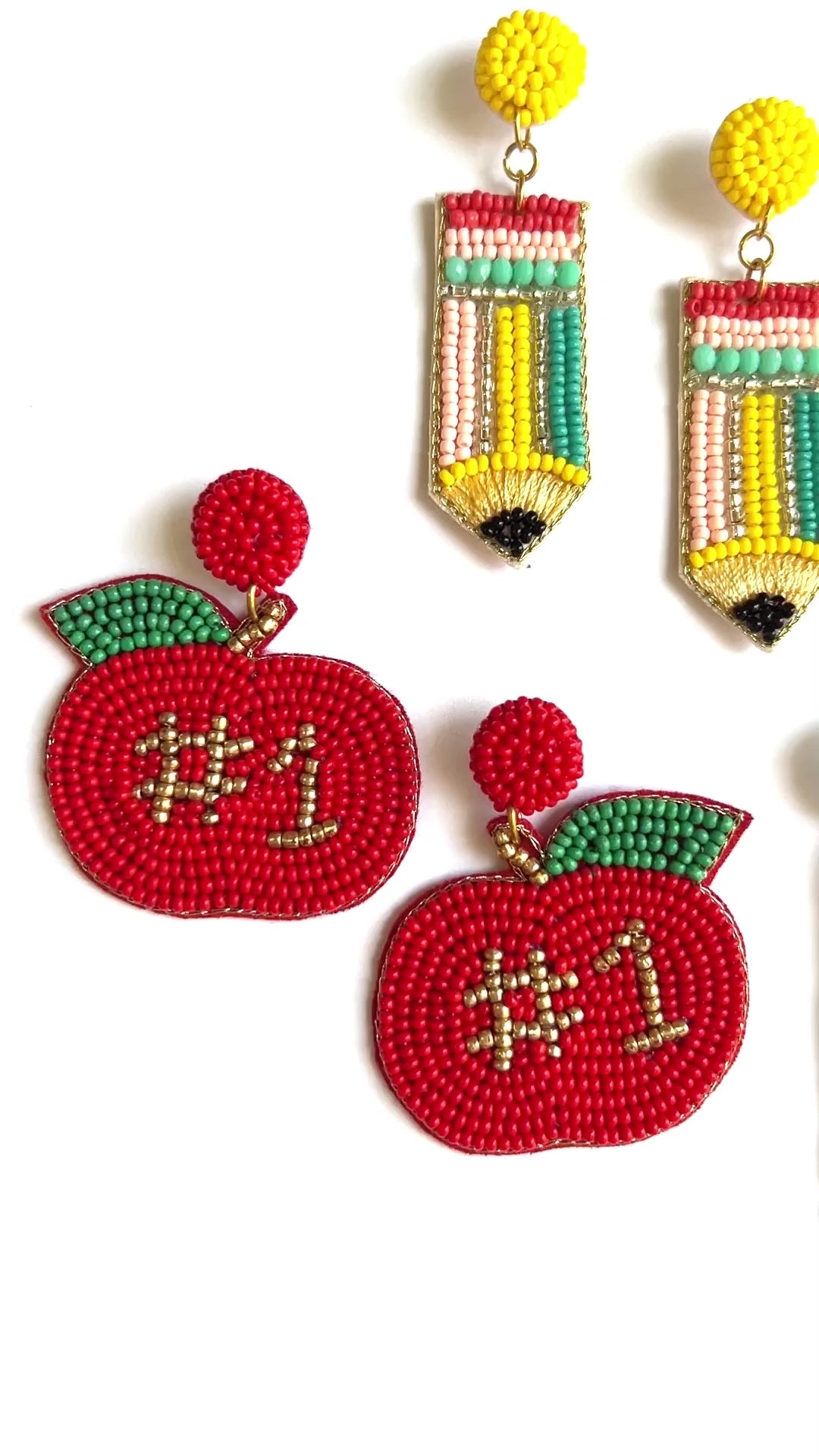 school teacher earrings, back to school earrings, earrings for teachers, pencil earrings, apple earrings