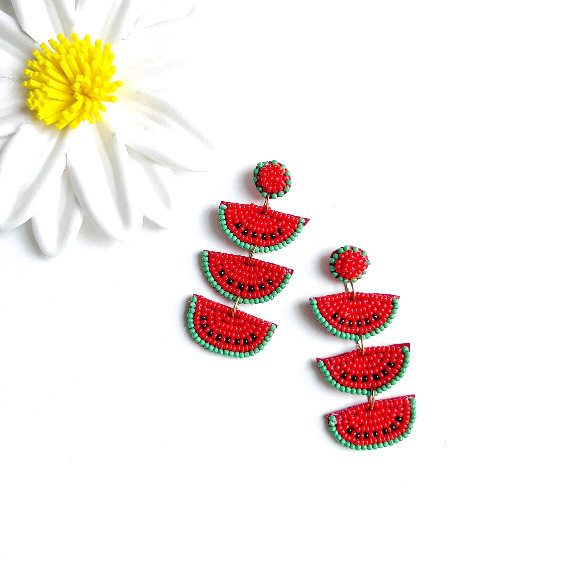 hand beaded watermelon earrings