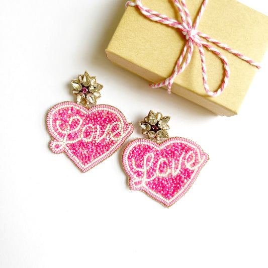 Pink Heart "Love" Earrings