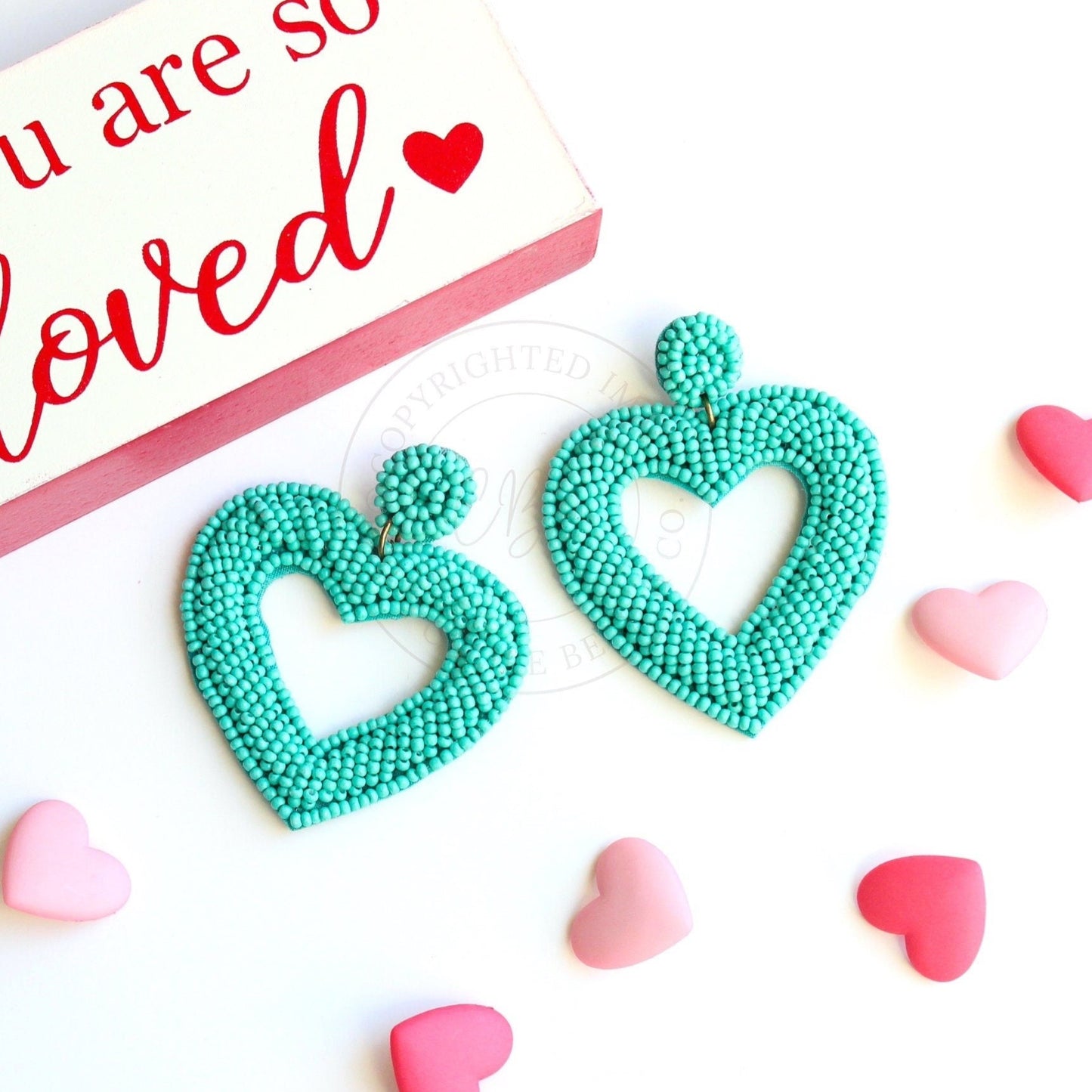 turquoise heart beaded earrings