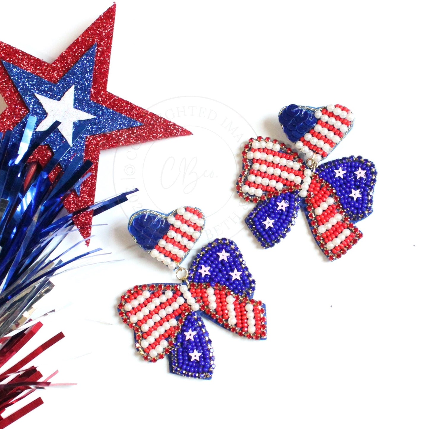 Patriotic Bow Beaded Earrings