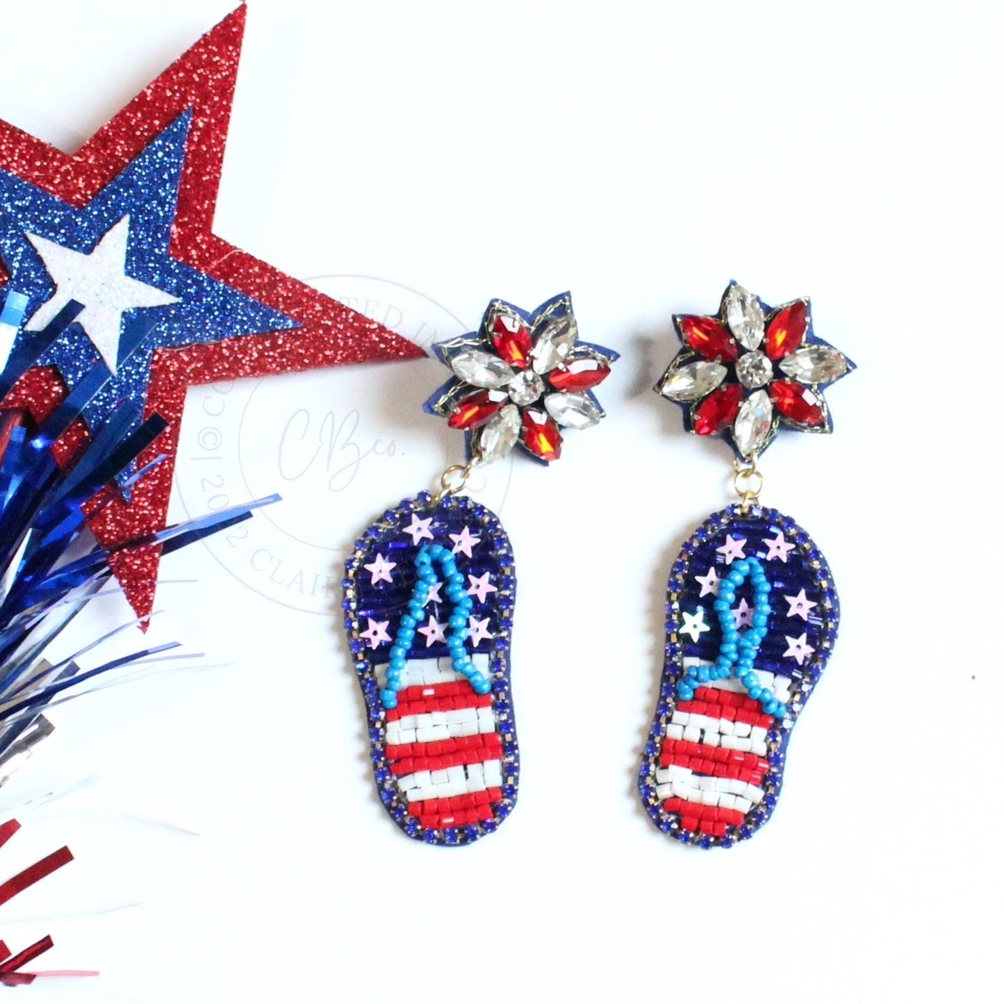 Patriotic Flip Flop Beaded Earrings
