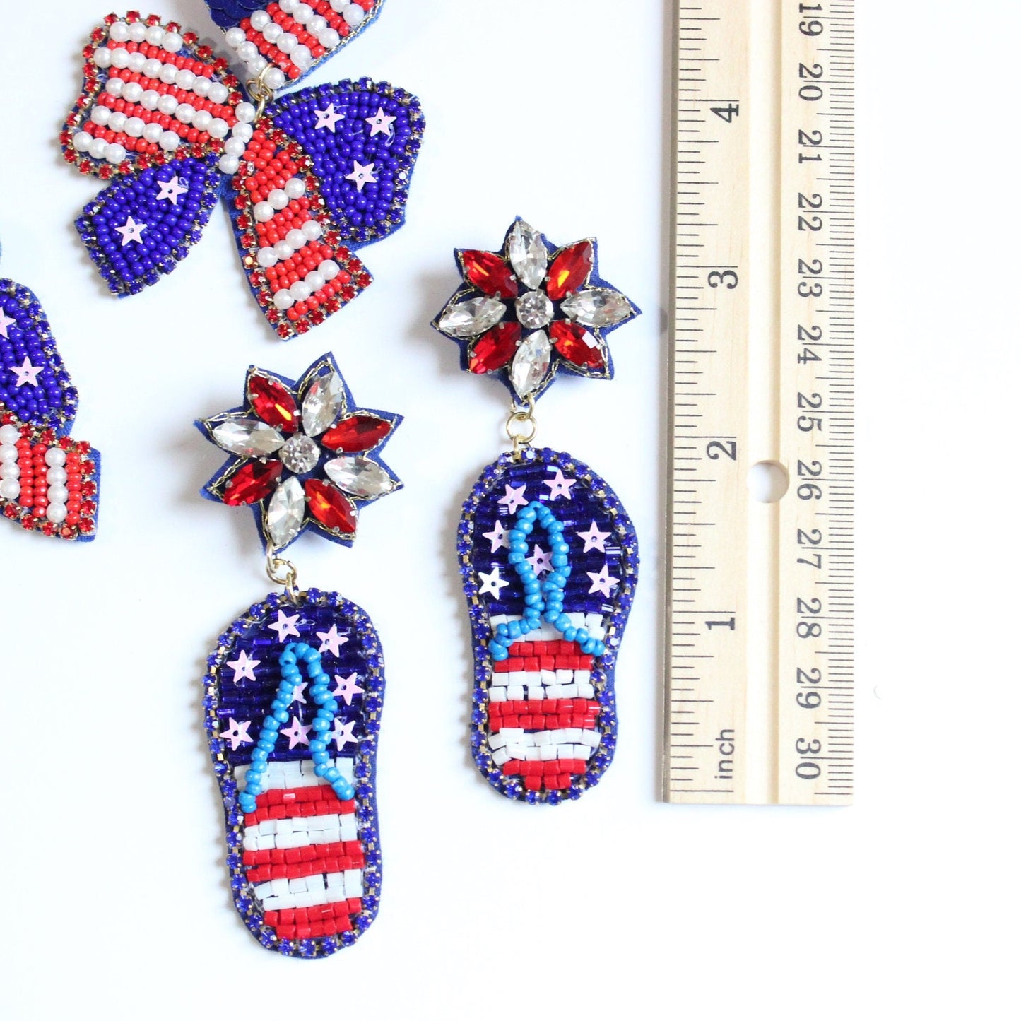 Patriotic Flip Flop Beaded Earrings