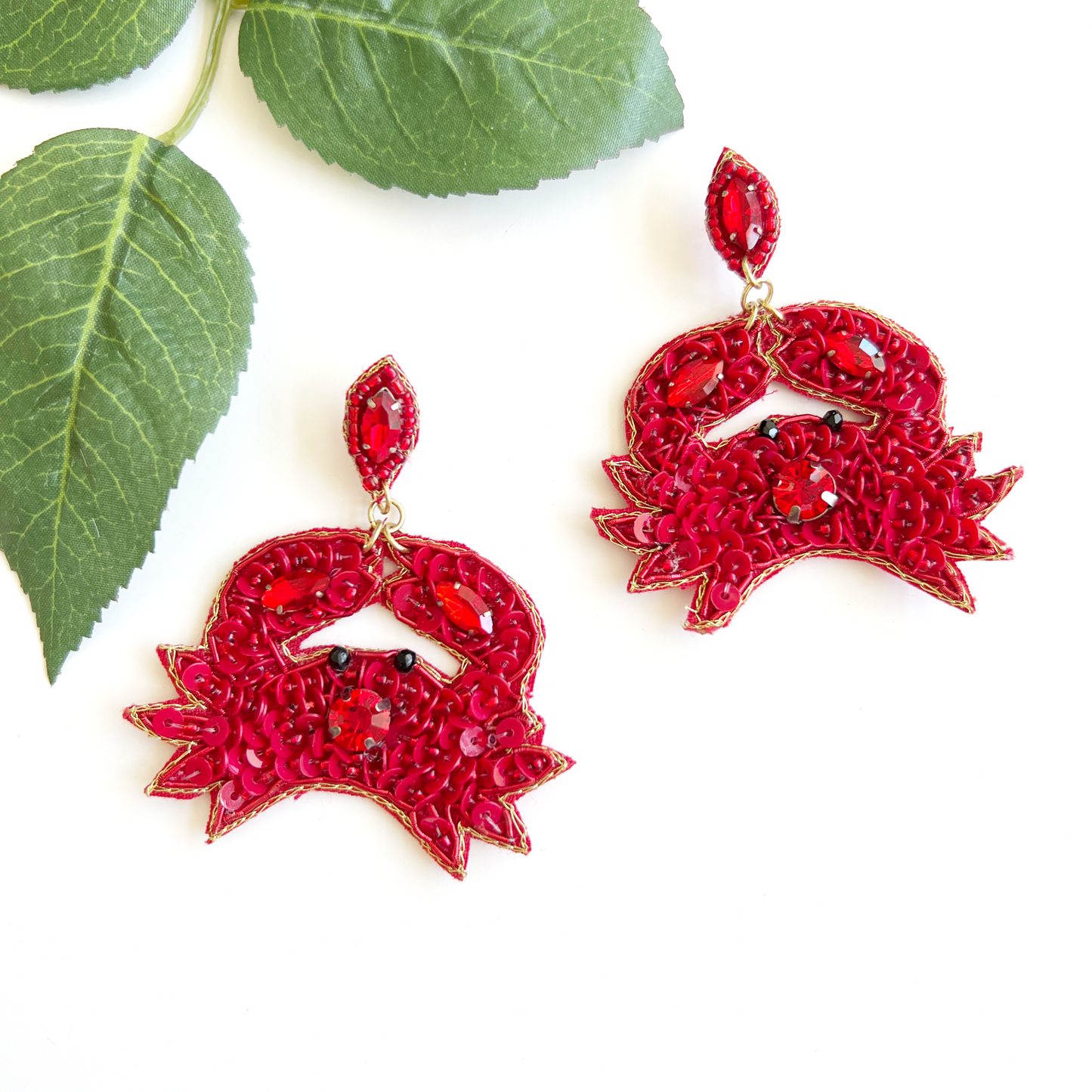 Red crab hand beaded earrings